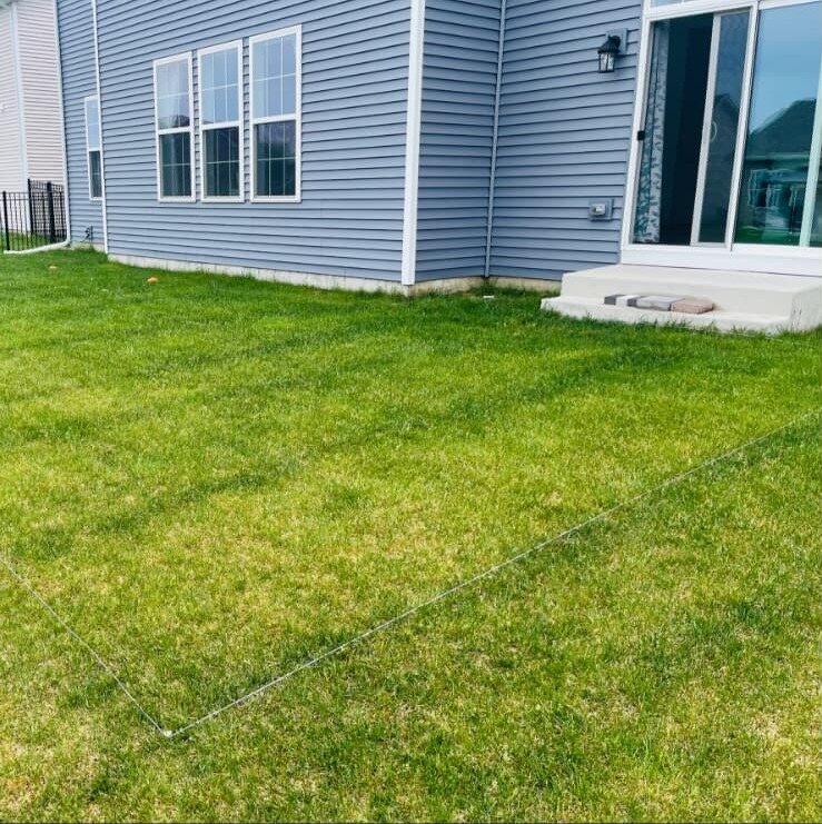 Before: plain new-construction backyard lawn